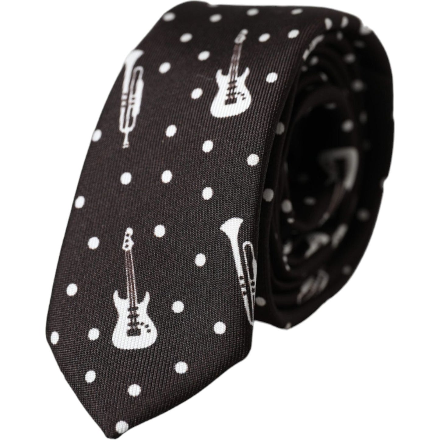 Dolce & Gabbana Black Guitar Print Silk Adjustable Tie Dolce & Gabbana Dark Slate Gray