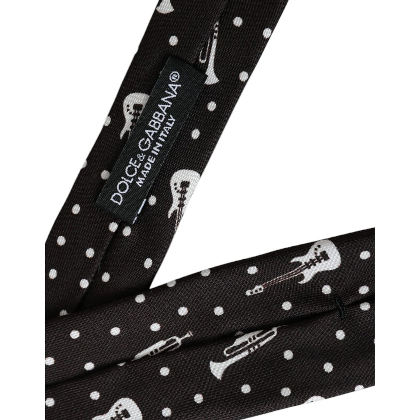 Dolce & Gabbana Black Guitar Print Silk Adjustable Tie Dolce & Gabbana Black
