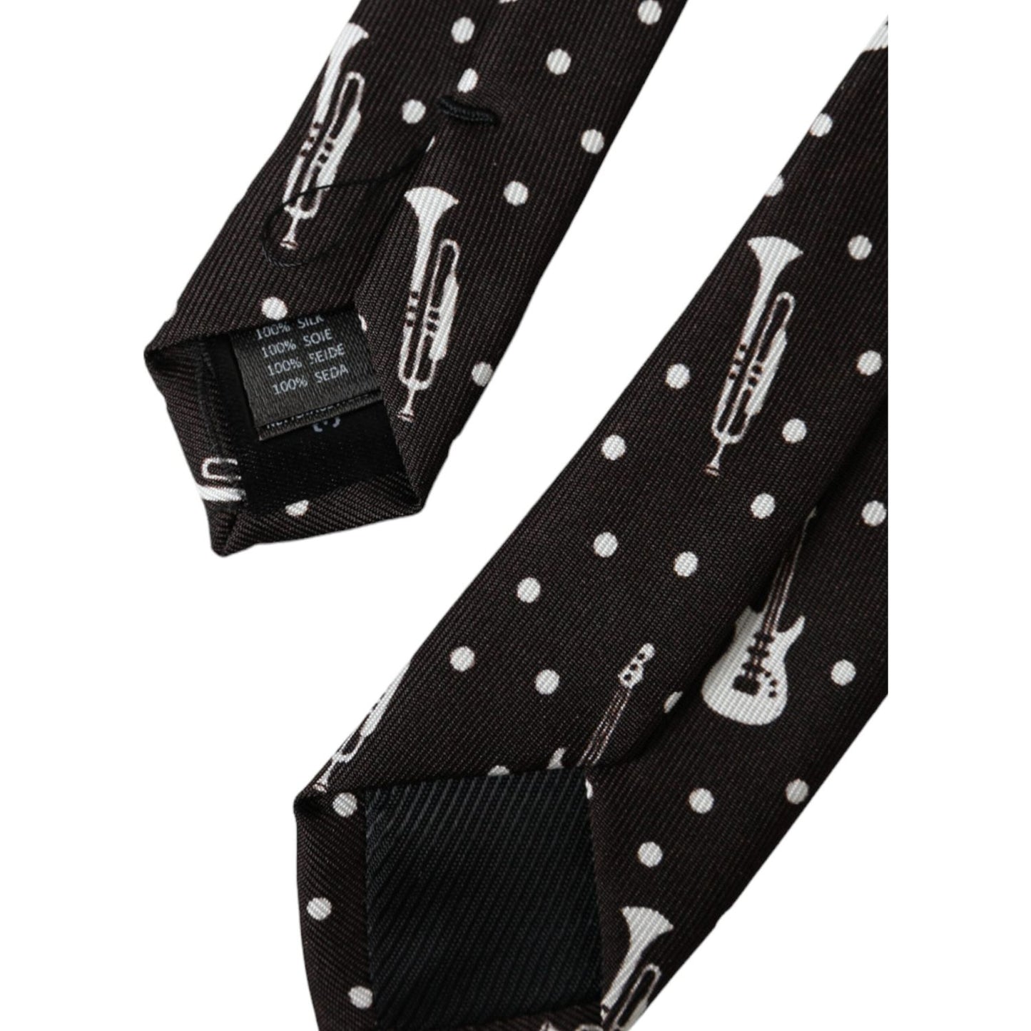 Dolce & Gabbana Black Guitar Print Silk Adjustable Tie Dolce & Gabbana Black