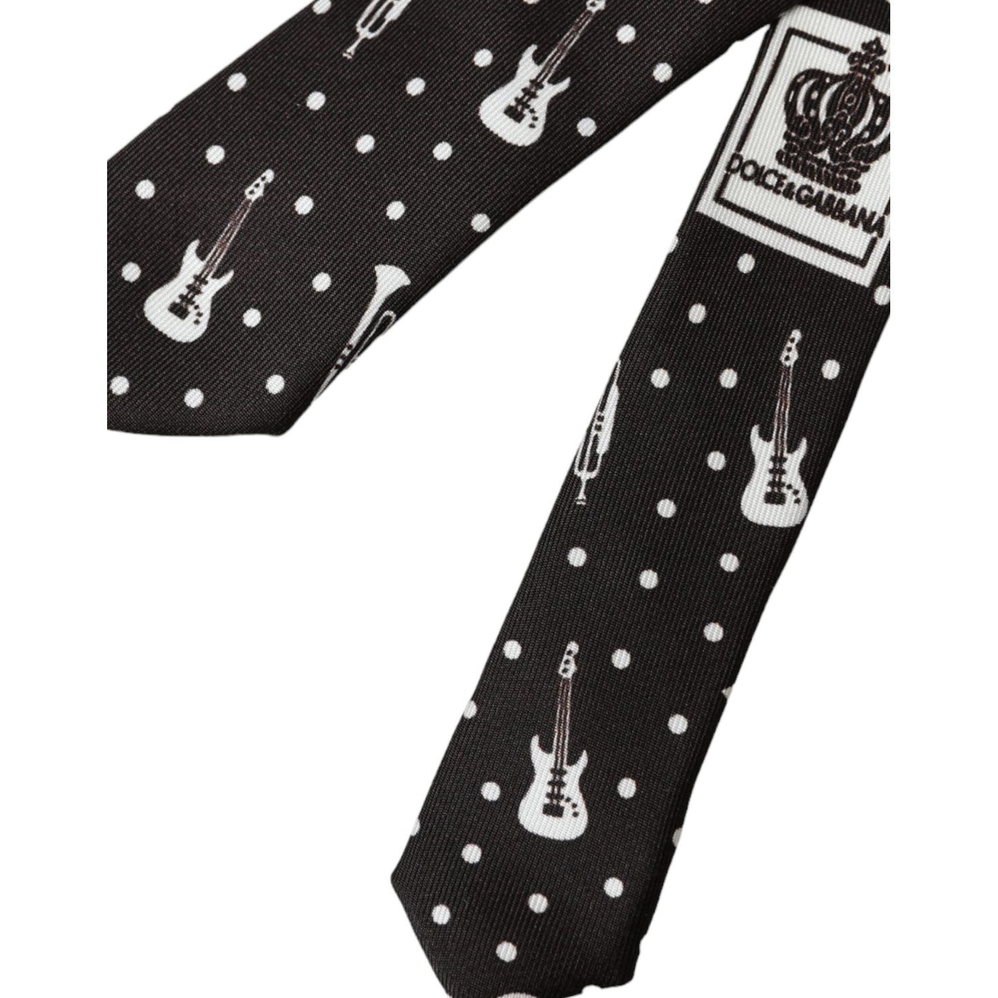 Dolce & Gabbana Black Guitar Print Silk Adjustable Tie Dolce & Gabbana Black