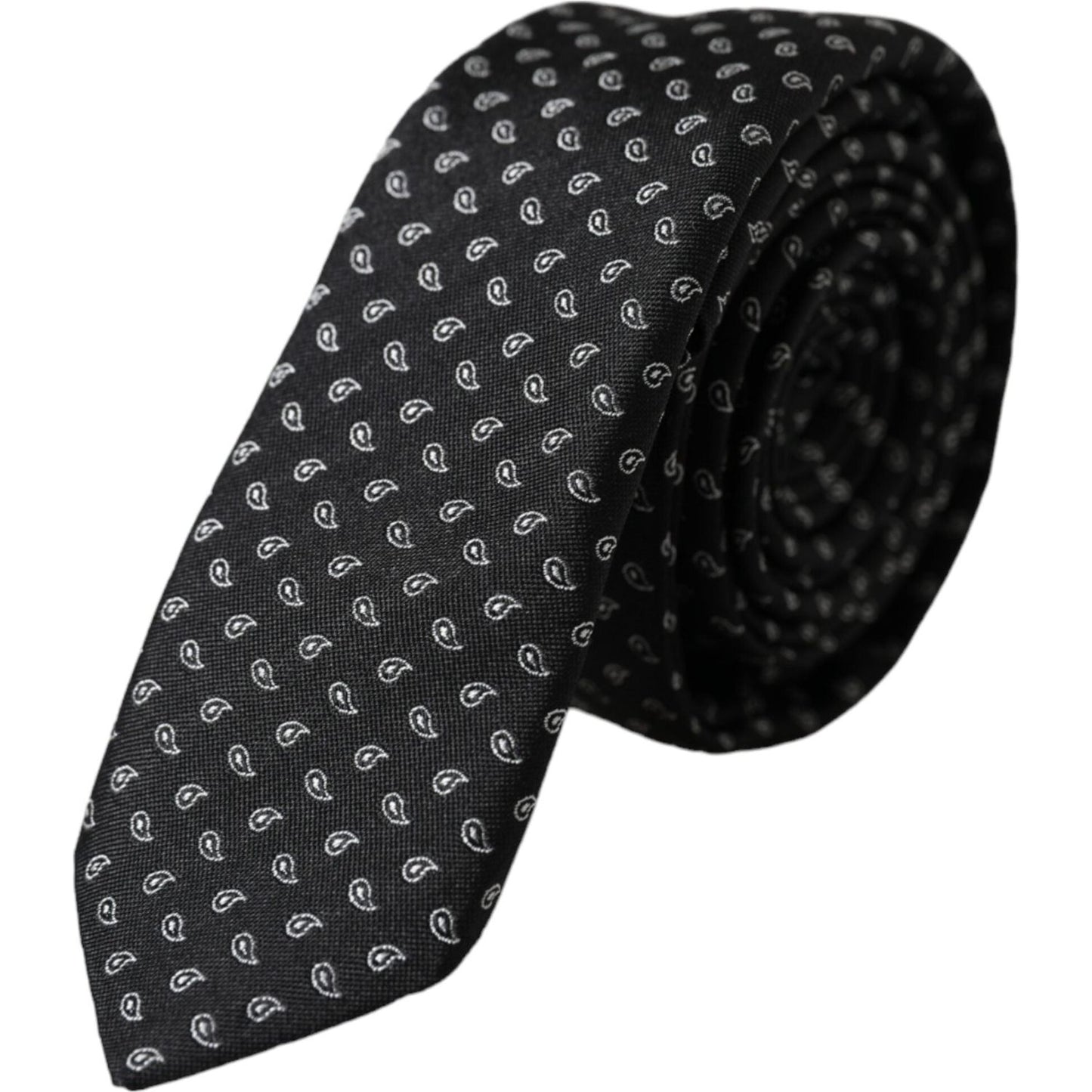 Dolce & Gabbana Black Jacquard Patterned Silk Adjustable Men Tie Dolce & Gabbana Black