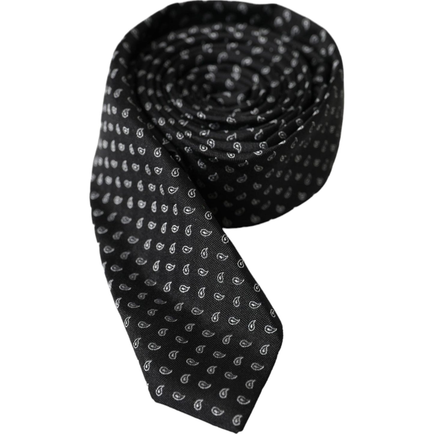 Dolce & Gabbana Black Jacquard Patterned Silk Adjustable Men Tie Dolce & Gabbana Black