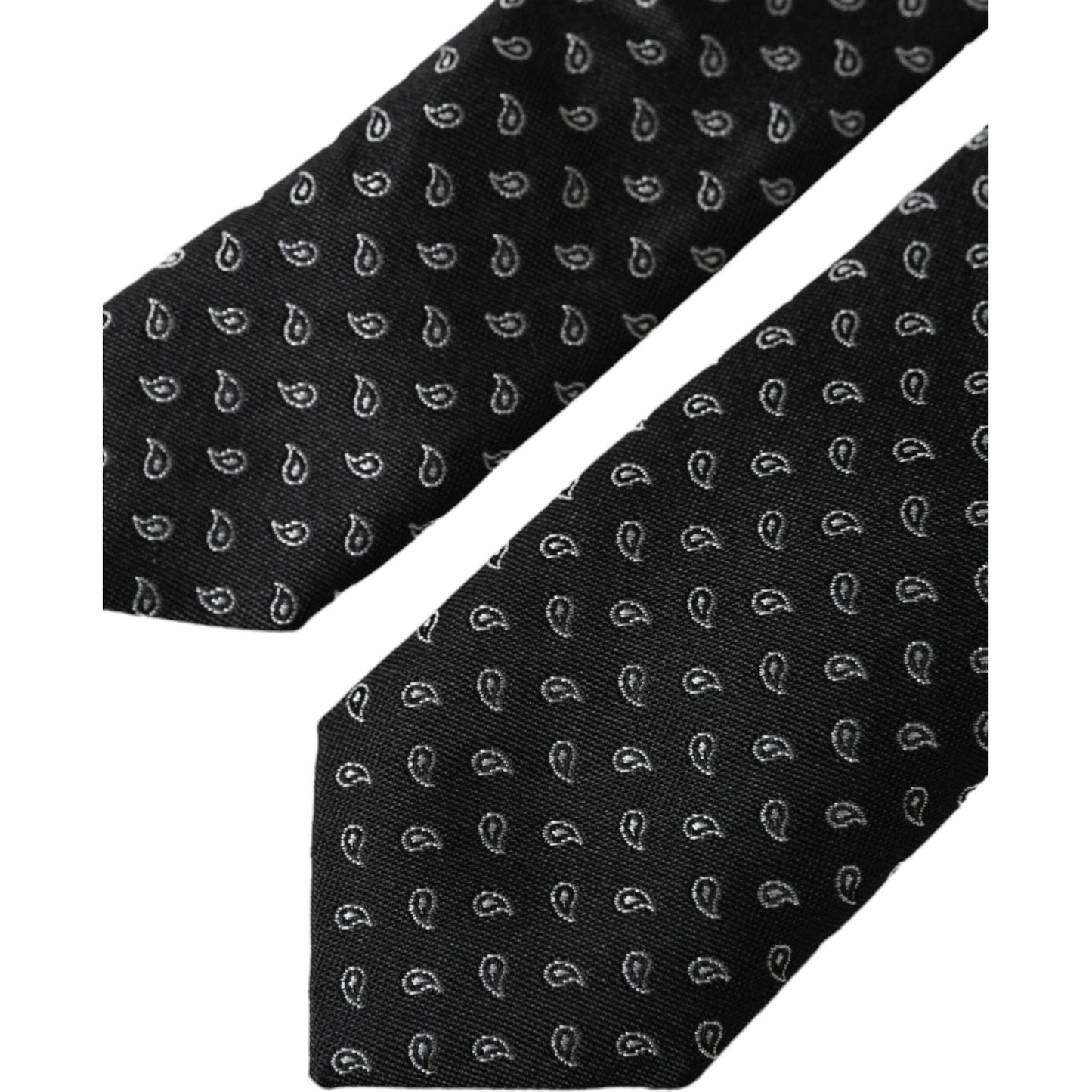 Dolce & Gabbana Black Jacquard Patterned Silk Adjustable Men Tie Dolce & Gabbana Black