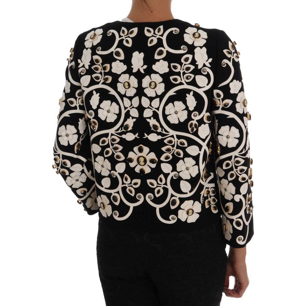 Dolce & Gabbana Floral Embroidered Crystal Wool Coat Jacket Coats & Jackets Dolce & Gabbana Black