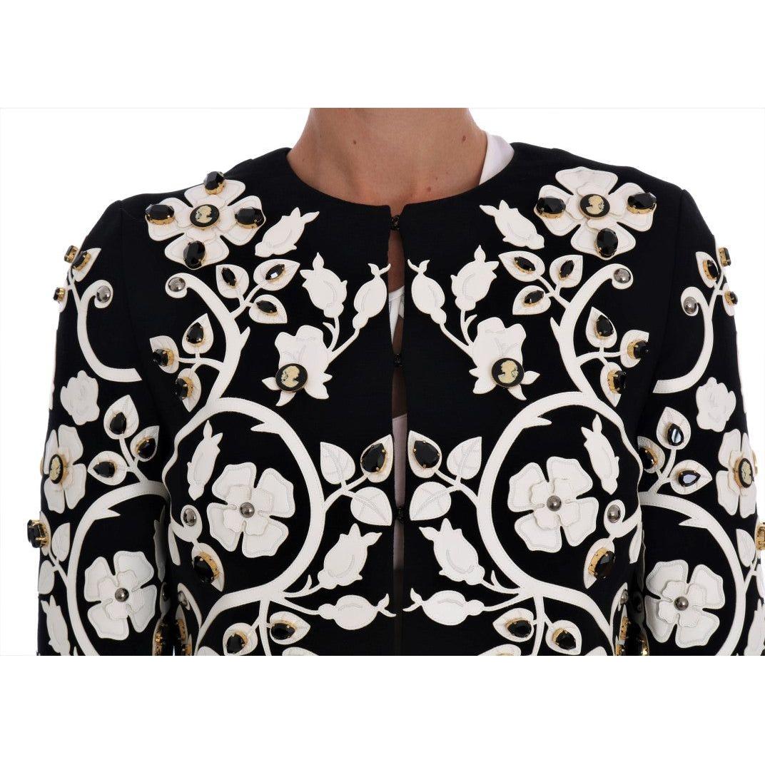 Dolce & Gabbana Floral Embroidered Crystal Wool Coat Jacket Coats & Jackets Dolce & Gabbana Light Gray