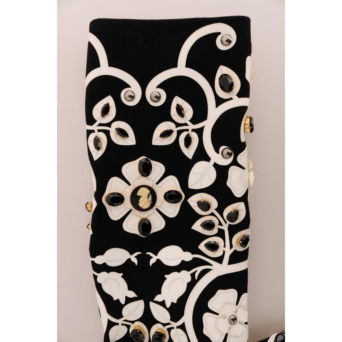 Dolce & Gabbana Floral Embroidered Crystal Wool Coat Jacket Coats & Jackets Dolce & Gabbana Black