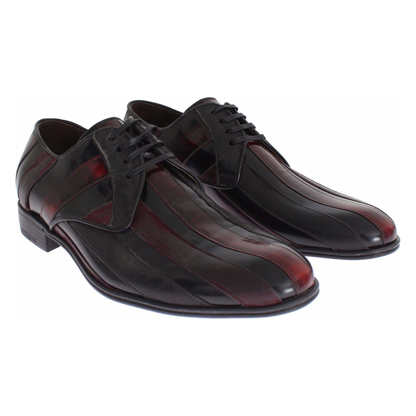 Dolce & Gabbana Elegant Black Bordeaux Striped Leather Dress Shoes Dress Shoes Dolce & Gabbana Dark Slate Gray