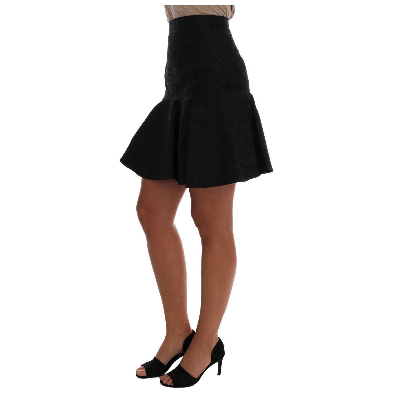 Dolce & Gabbana Elegant Black Floral Jacquard A-Line Skirt Dolce & Gabbana Rosy Brown