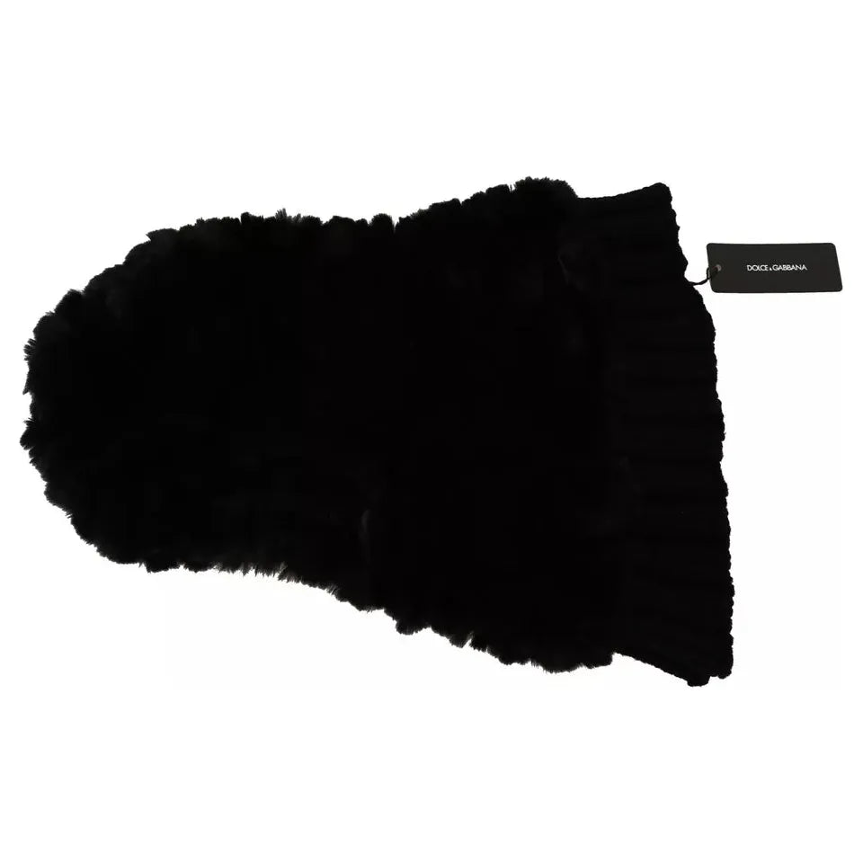 Dolce & Gabbana Black Silver Fox Fur Cashmere Hooded Scarf Dolce & Gabbana Black