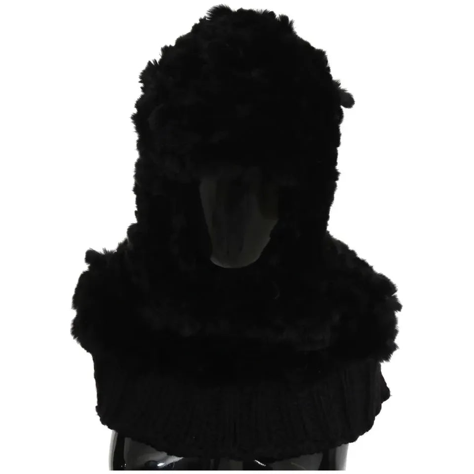 Dolce & Gabbana Black Silver Fox Fur Cashmere Hooded Scarf Dolce & Gabbana Black