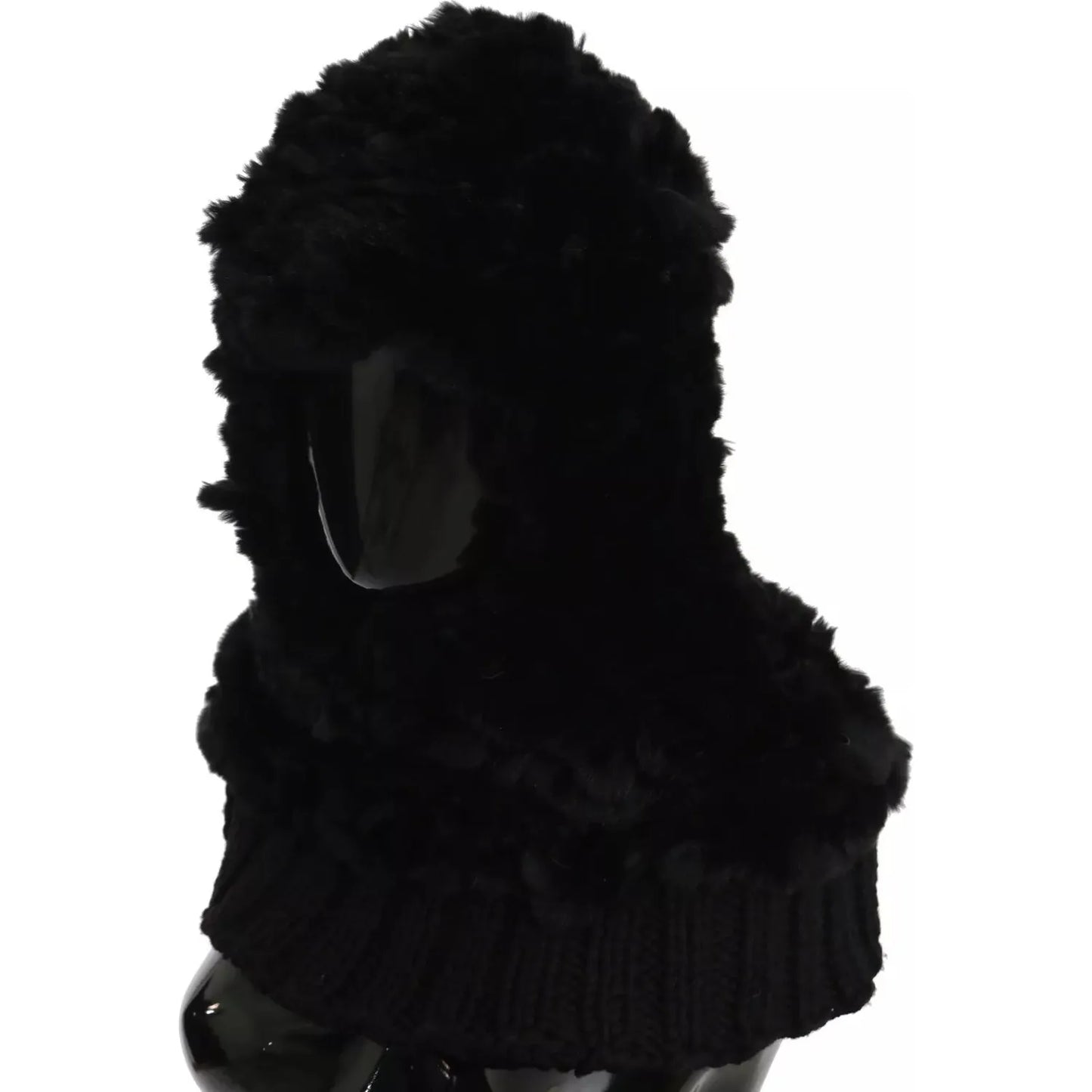 Dolce & Gabbana Black Silver Fox Fur Cashmere Hooded Scarf Dolce & Gabbana Black