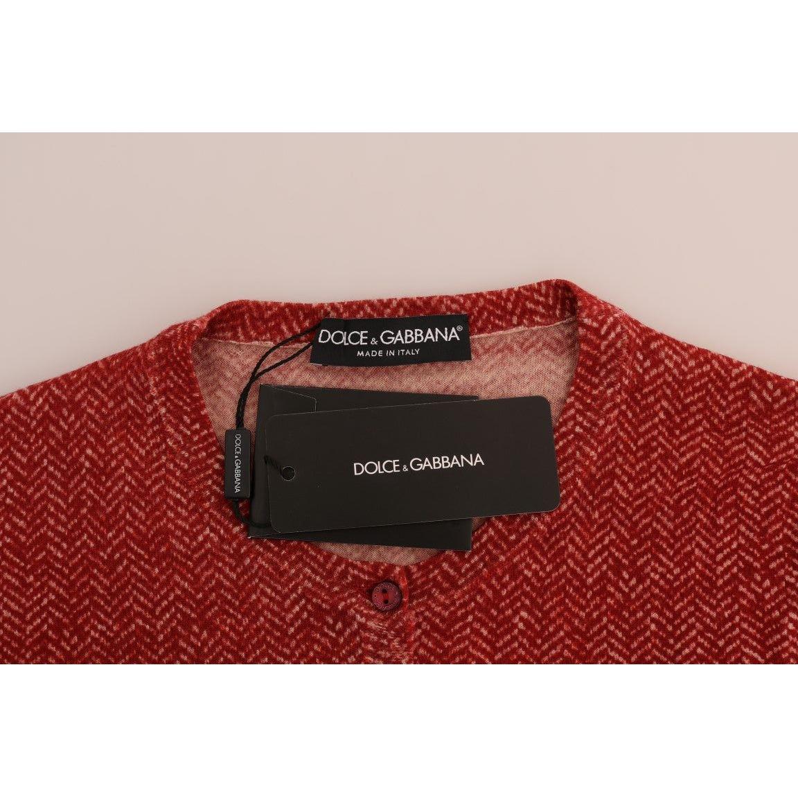 Dolce & Gabbana Red Wool Cardigan Sweater Dolce & Gabbana Light Gray