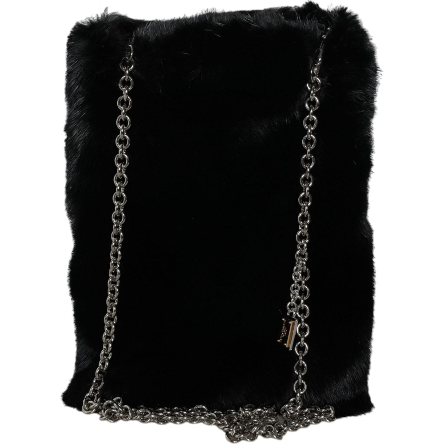 Dolce & Gabbana Black Faux Fur Silver Chain Crossbody Shoulder Purse Bag Dolce & Gabbana Black