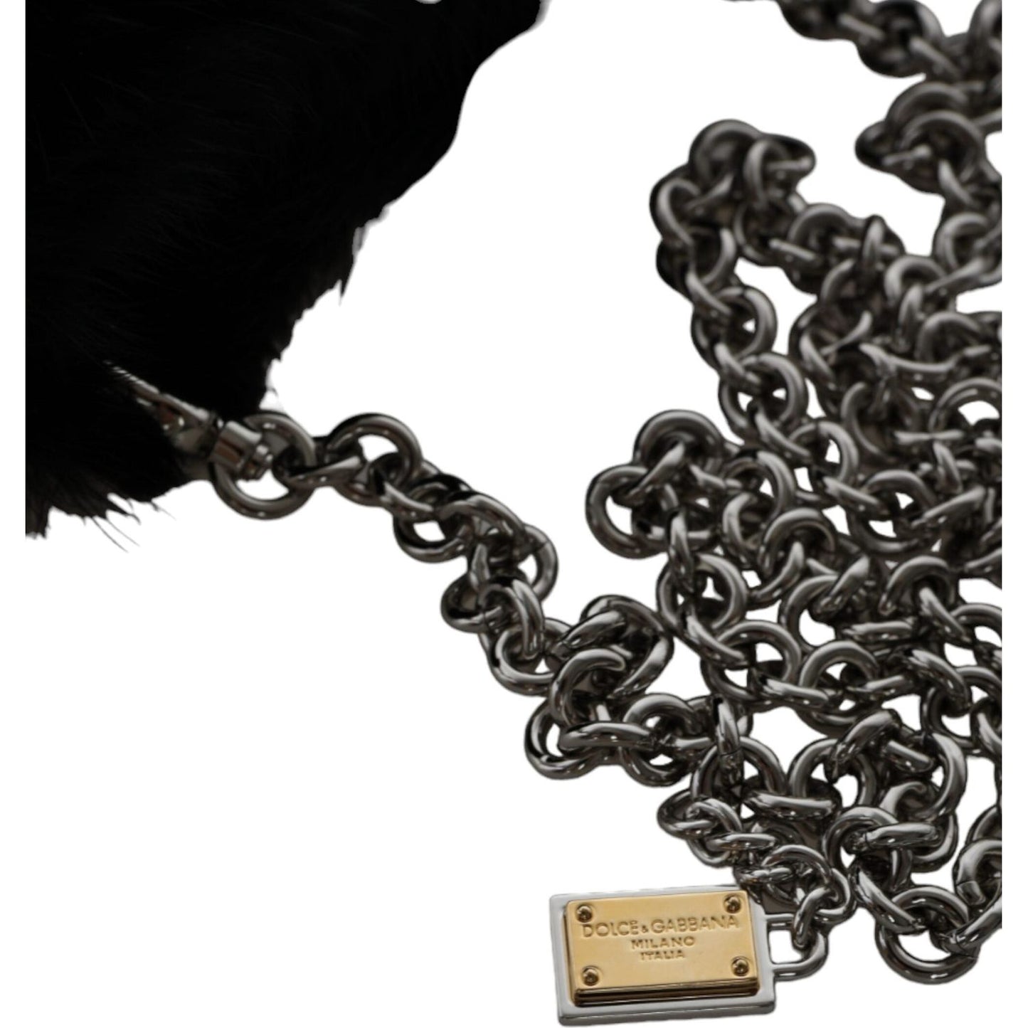 Dolce & Gabbana Black Faux Fur Silver Chain Crossbody Shoulder Purse Bag Dolce & Gabbana Black