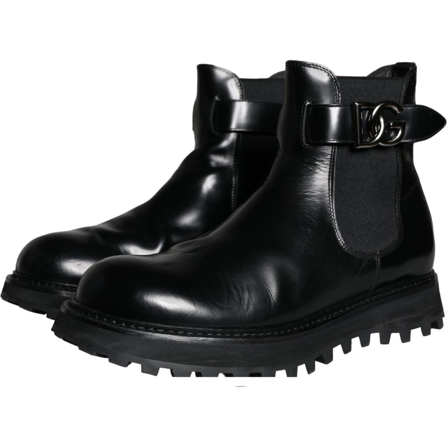 Dolce & Gabbana Black Belted DG Logo Men Chelsea Boots Shoes Dolce & Gabbana Black