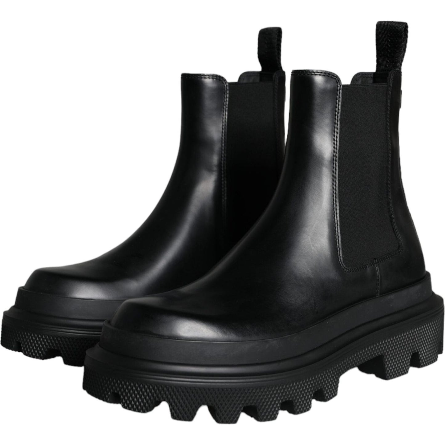 Dolce & Gabbana Black Leather Slip On Stretch Trekking Boots Shoes Dolce & Gabbana Black
