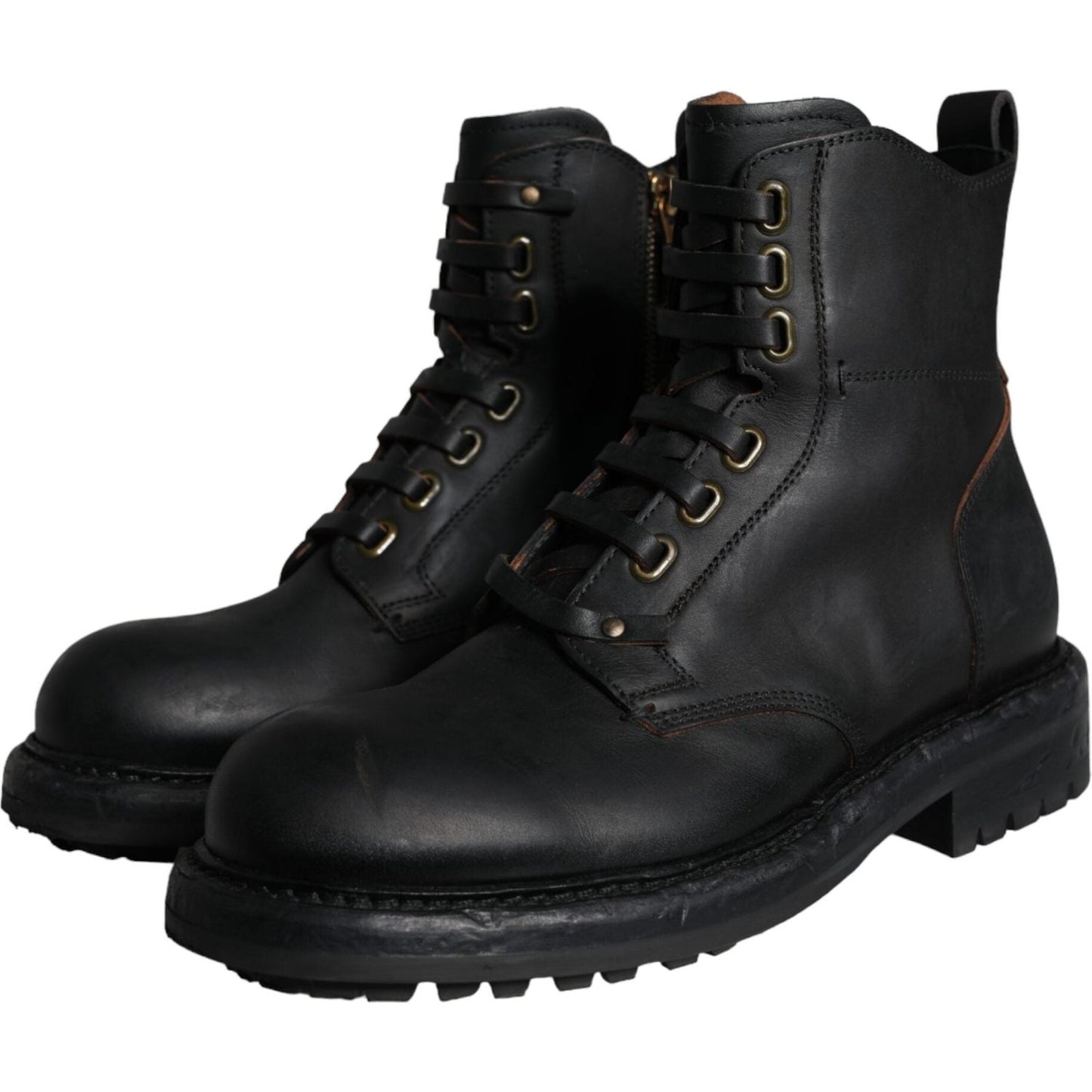 Dolce & Gabbana Black Lace Up Mid Calf Boots Men Shoes Dolce & Gabbana Black
