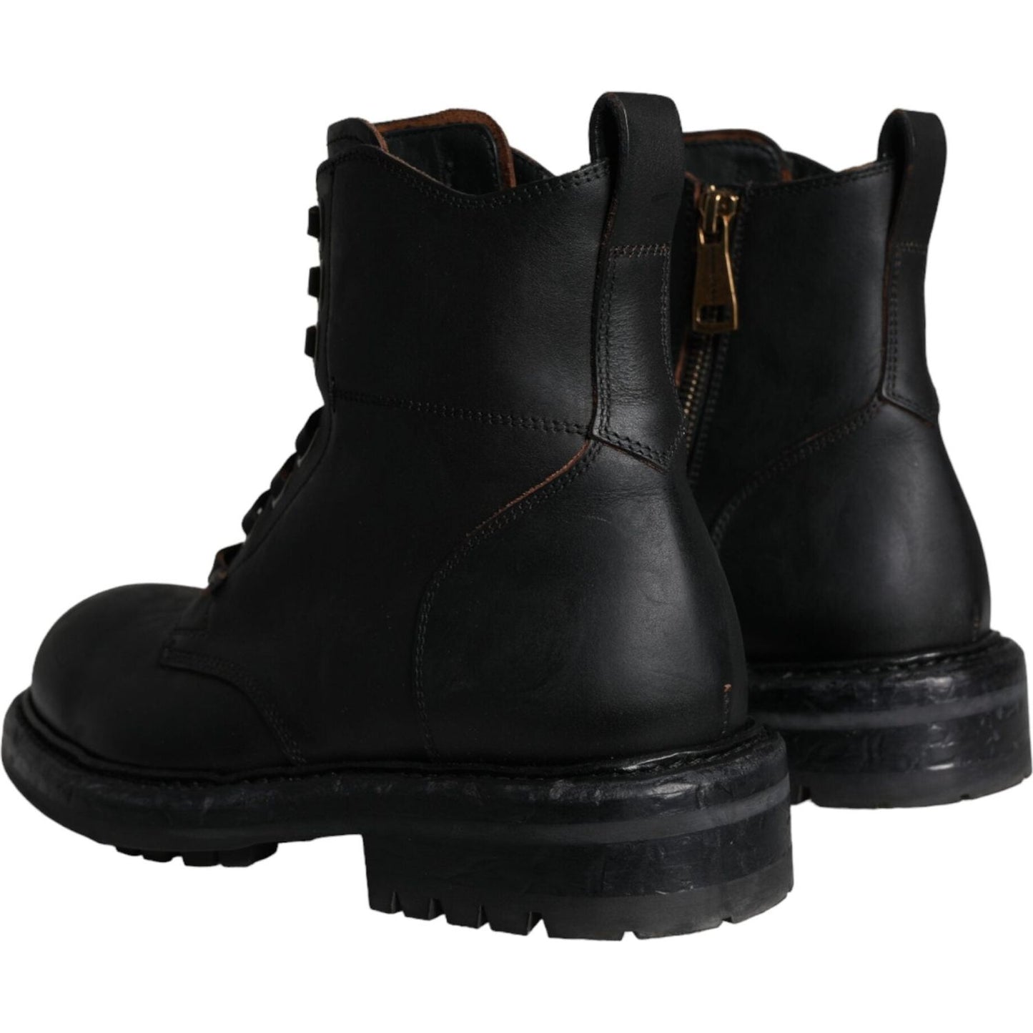 Dolce & Gabbana Black Lace Up Mid Calf Boots Men Shoes Dolce & Gabbana Black