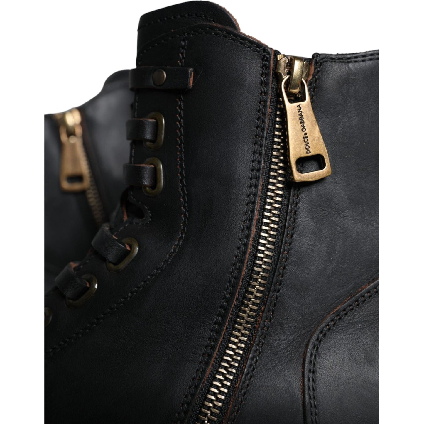 Dolce & Gabbana Black Lace Up Mid Calf Boots Men Shoes Dolce & Gabbana Black
