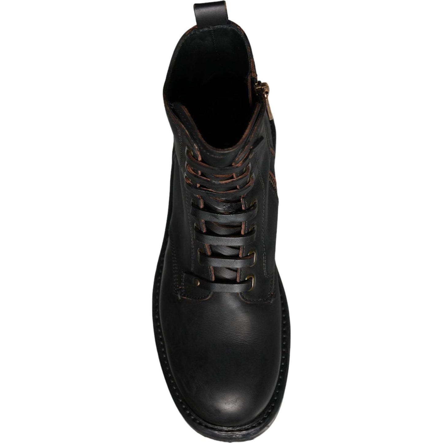 Dolce & Gabbana Black Lace Up Mid Calf Boots Men Shoes Dolce & Gabbana Black
