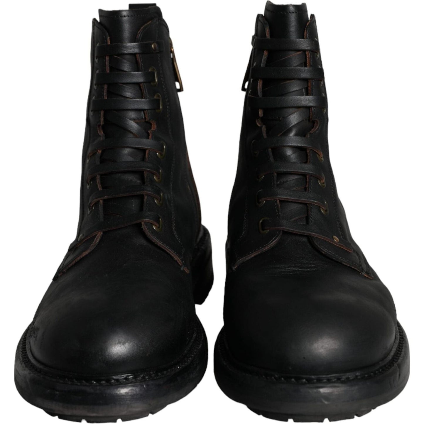 Dolce & Gabbana Black Lace Up Mid Calf Boots Men Shoes Dolce & Gabbana Black