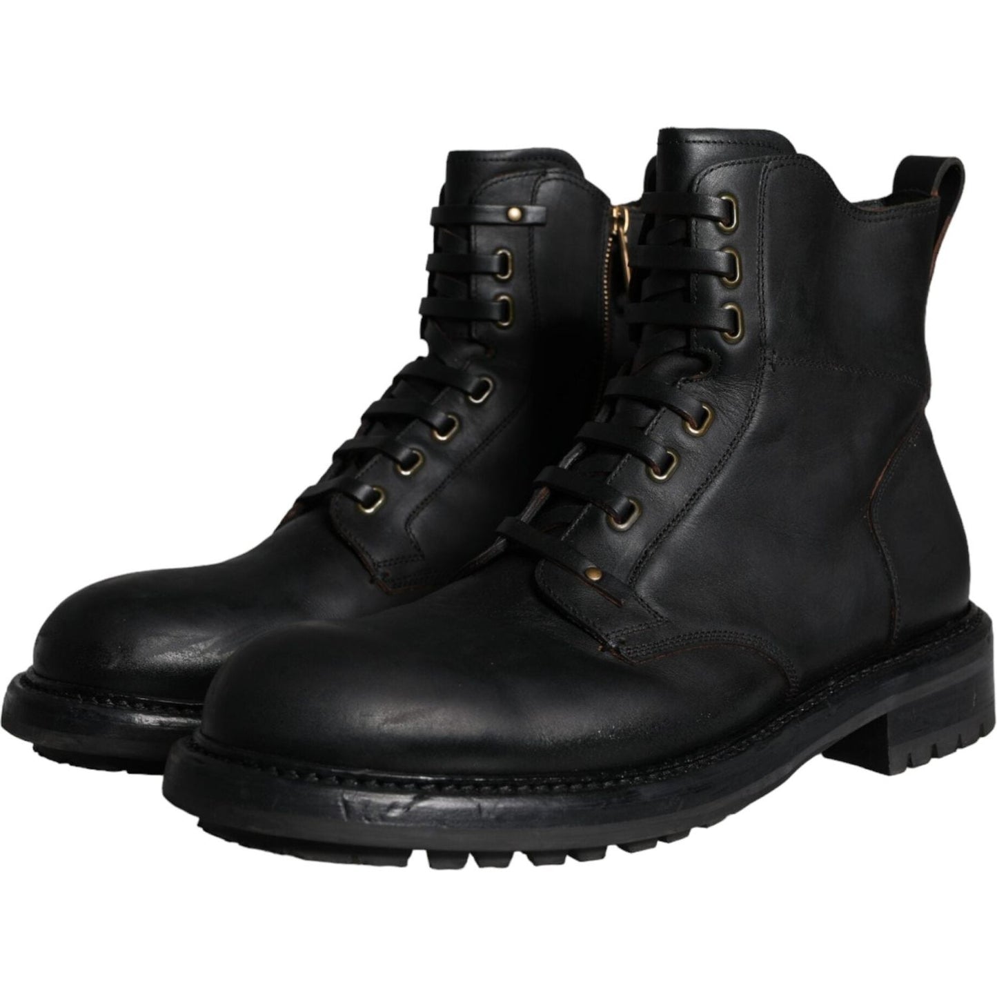 Dolce & Gabbana Black Lace Up Mid Calf Boots Men Shoes Dolce & Gabbana Black