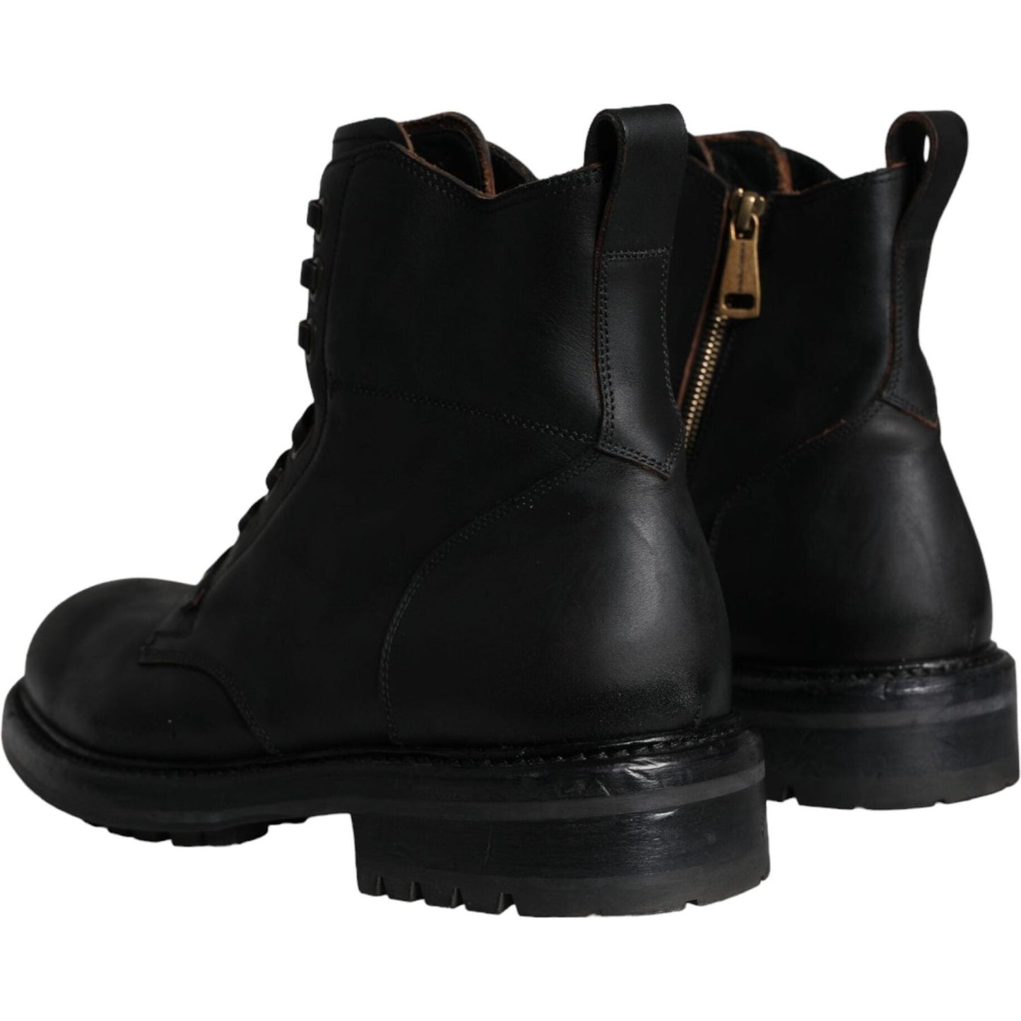 Dolce & Gabbana Black Lace Up Mid Calf Boots Men Shoes Dolce & Gabbana Black