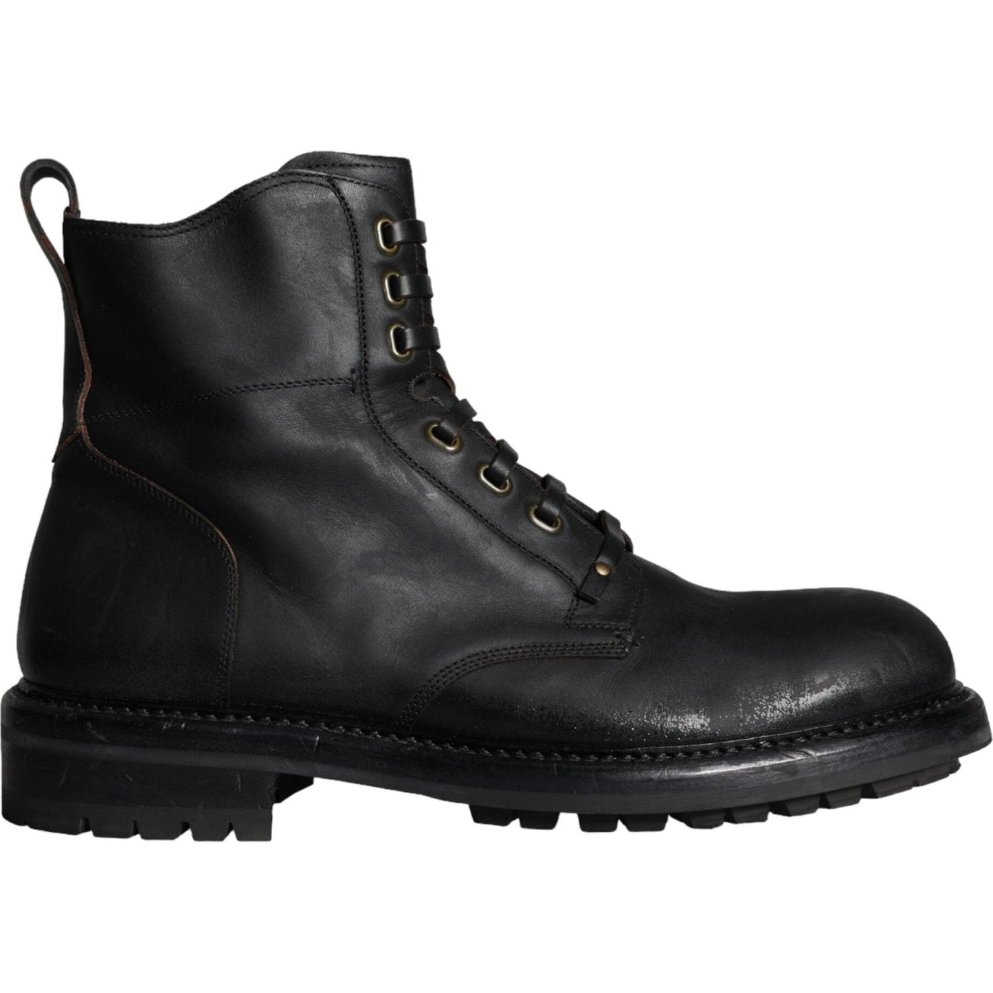 Dolce & Gabbana Black Lace Up Mid Calf Boots Men Shoes Dolce & Gabbana Dark Slate Gray
