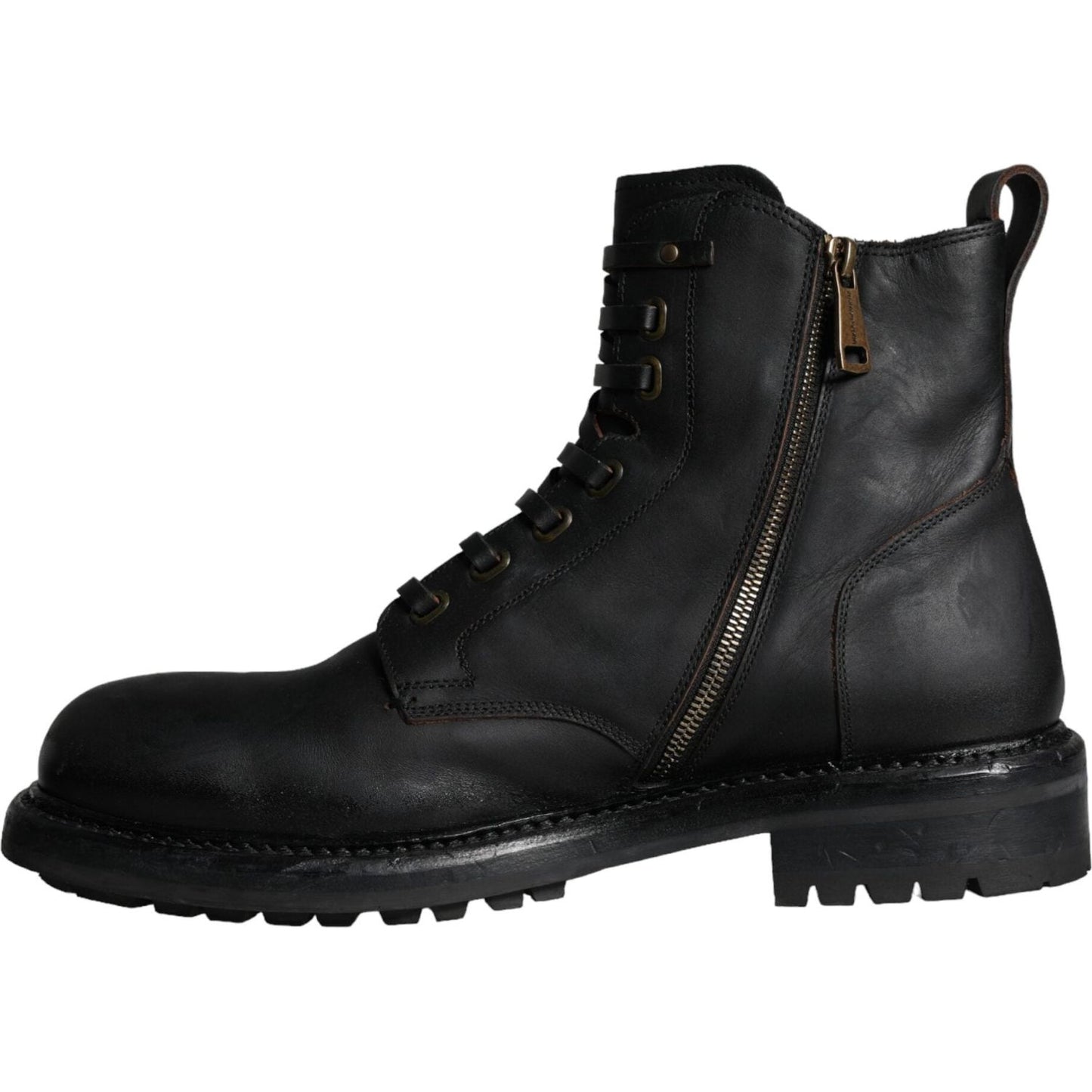 Dolce & Gabbana Black Lace Up Mid Calf Boots Men Shoes Dolce & Gabbana Dark Slate Gray