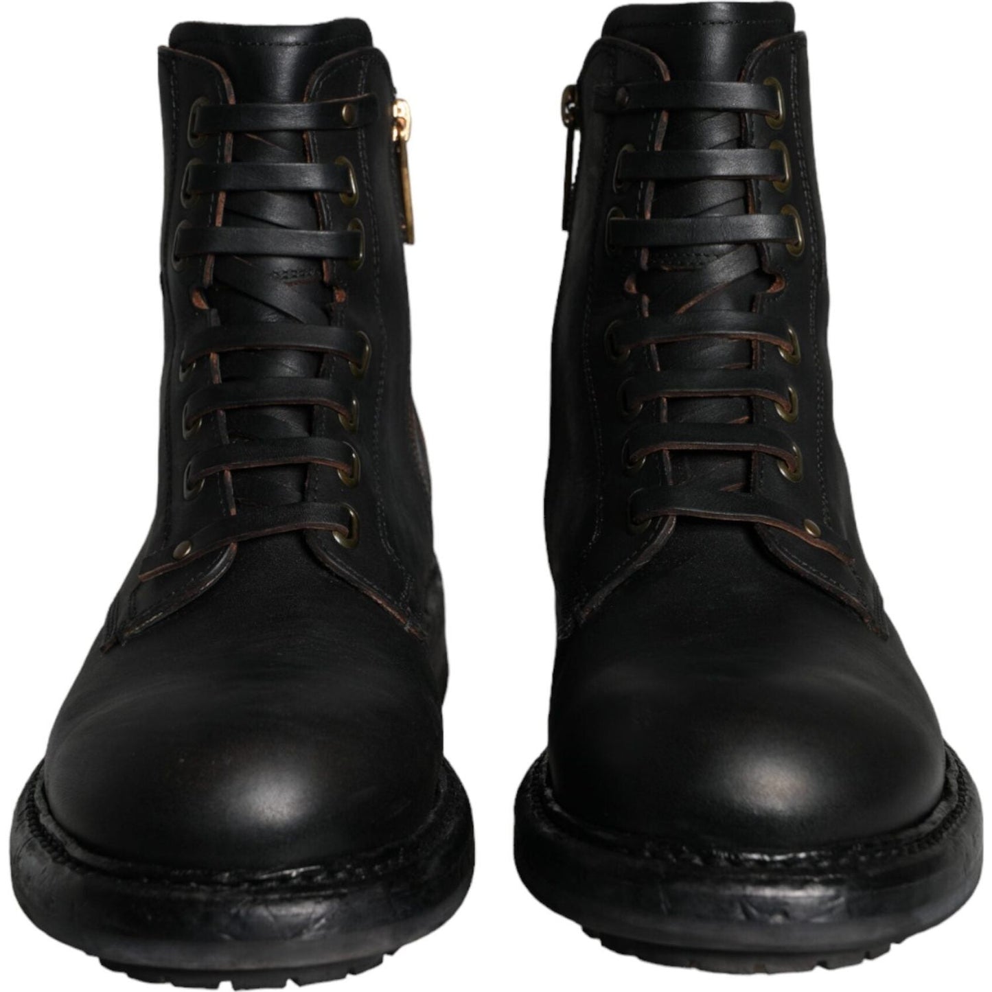 Dolce & Gabbana Black Lace Up Mid Calf Boots Men Shoes Dolce & Gabbana Black