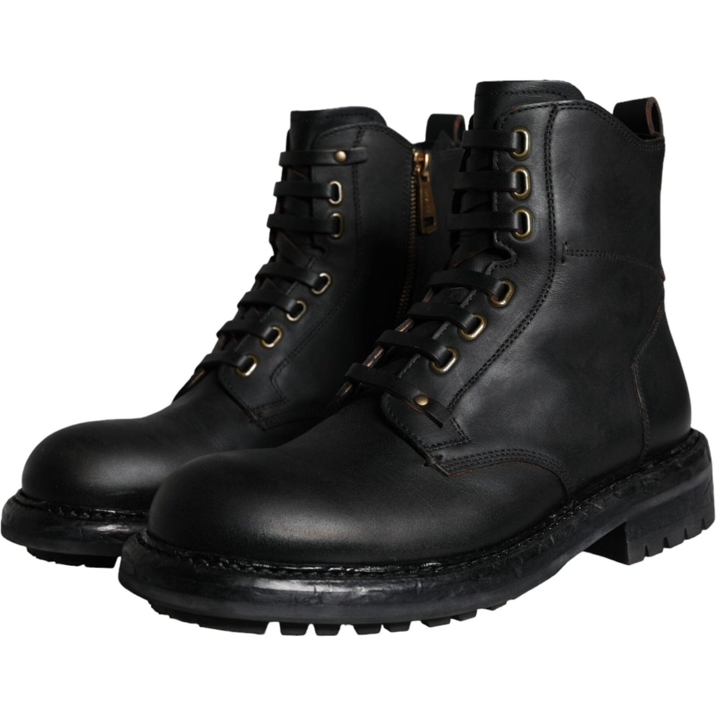 Dolce & Gabbana Black Lace Up Mid Calf Boots Men Shoes Dolce & Gabbana Black