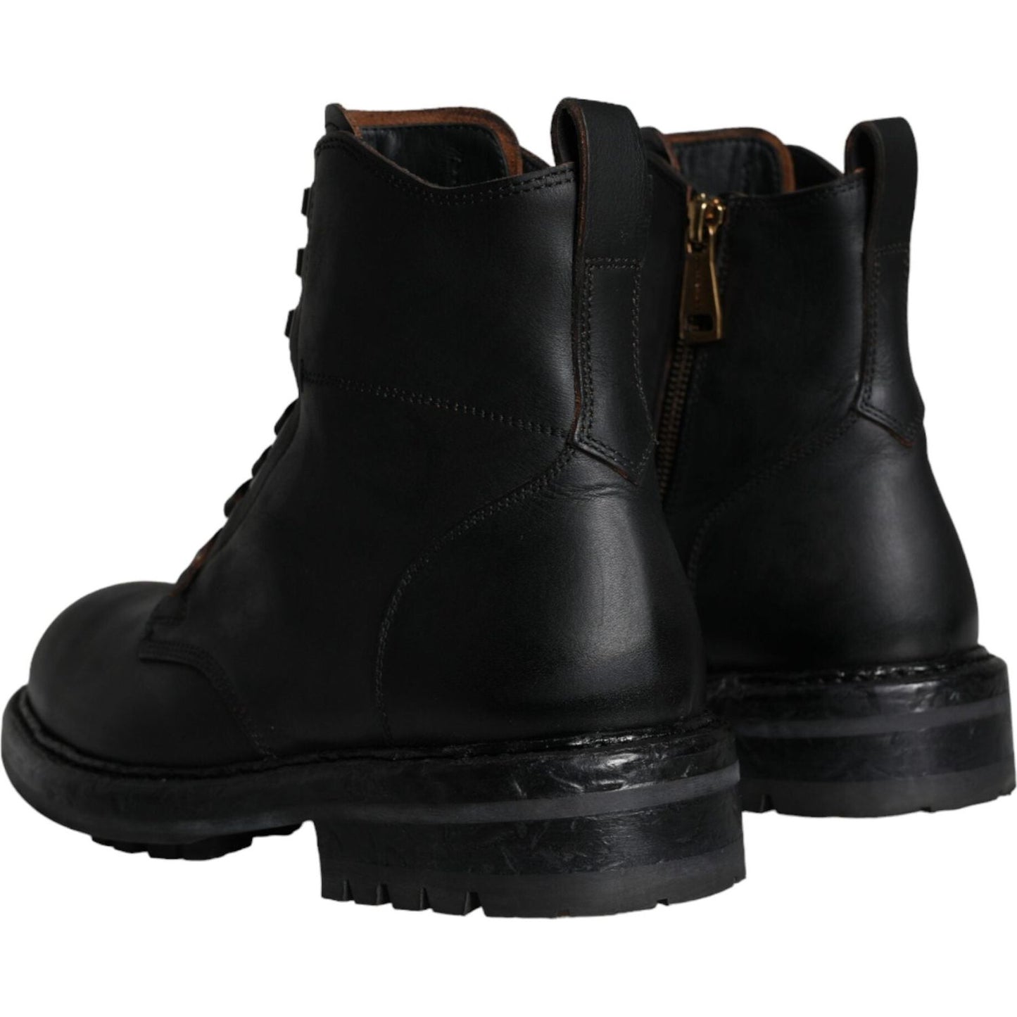 Dolce & Gabbana Black Lace Up Mid Calf Boots Men Shoes Dolce & Gabbana Black