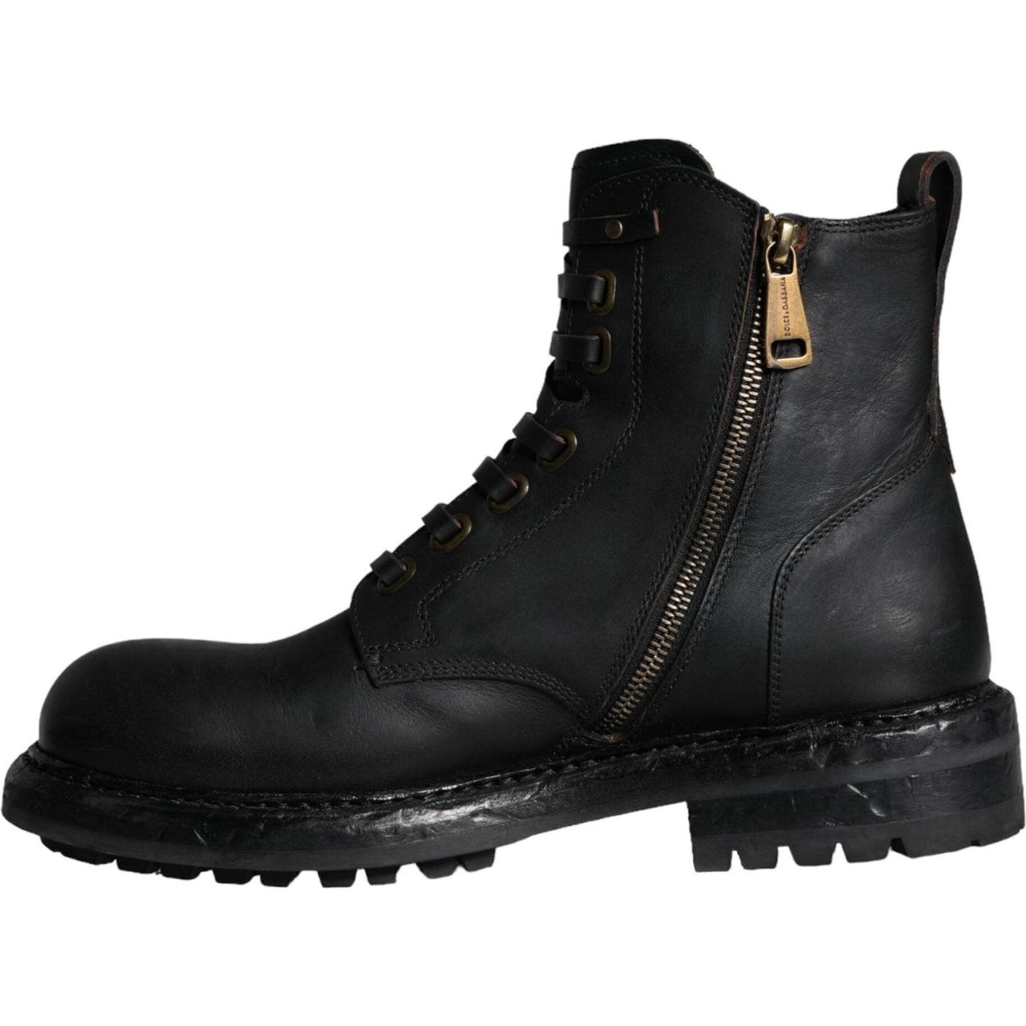 Dolce & Gabbana Black Lace Up Mid Calf Boots Men Shoes Dolce & Gabbana Black