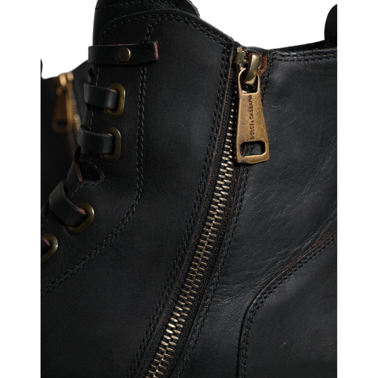 Dolce & Gabbana Black Lace Up Mid Calf Boots Men Shoes Dolce & Gabbana Black