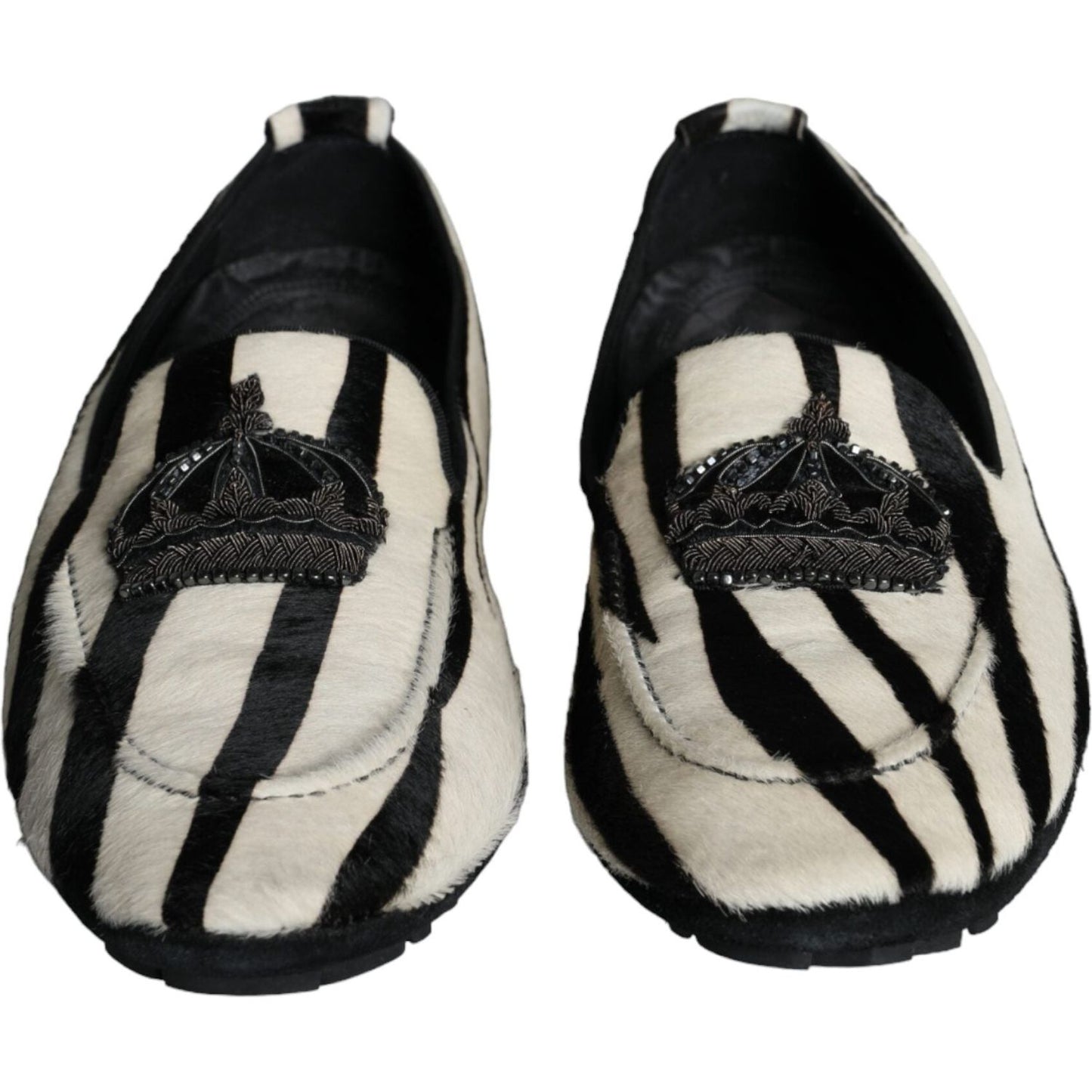 Dolce & Gabbana Black White Calf Fur Slip On Loafers Men Shoes Dolce & Gabbana Black