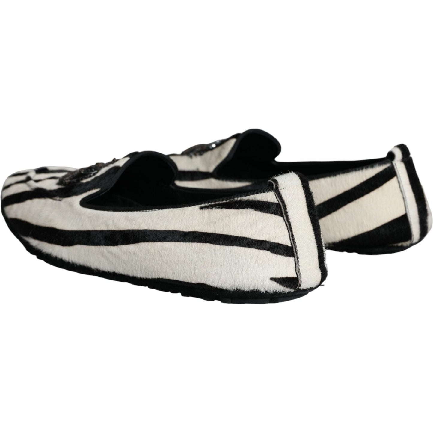 Dolce & Gabbana Black White Calf Fur Slip On Loafers Men Shoes Dolce & Gabbana Light Gray