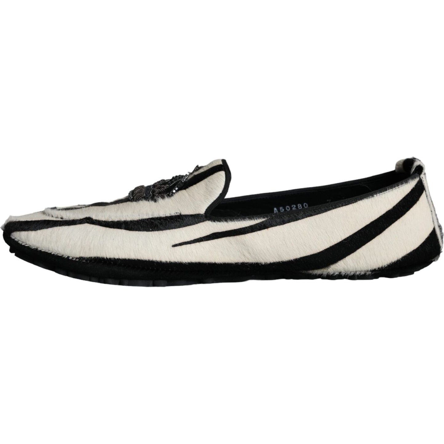 Dolce & Gabbana Black White Calf Fur Slip On Loafers Men Shoes Dolce & Gabbana Black