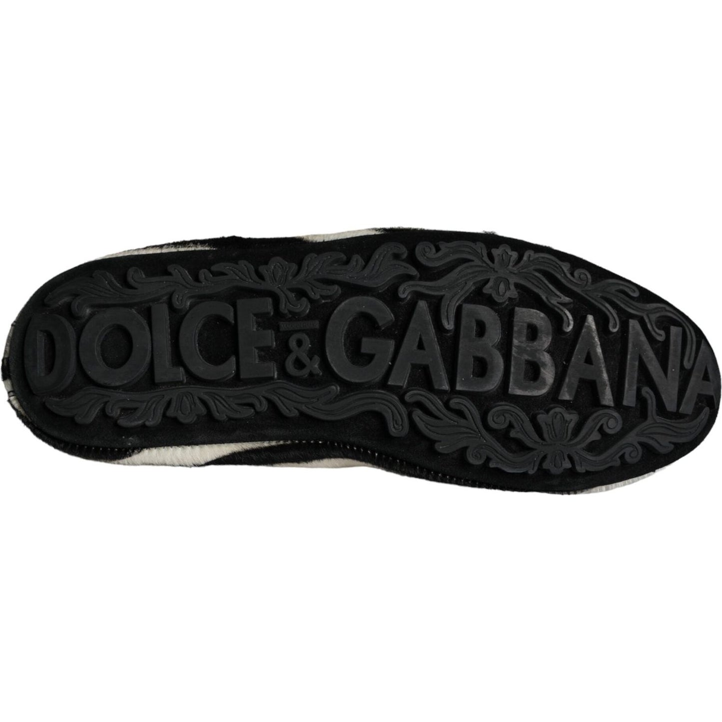 Dolce & Gabbana Black White Calf Fur Slip On Loafers Men Shoes Dolce & Gabbana Black