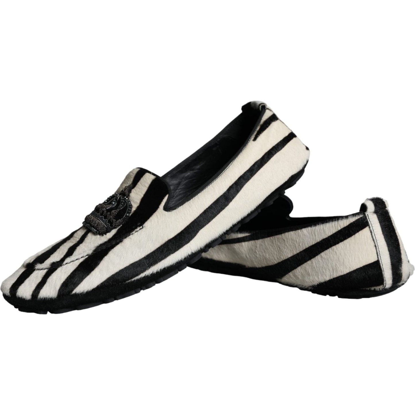 Dolce & Gabbana Black White Calf Fur Slip On Loafers Men Shoes Dolce & Gabbana Black