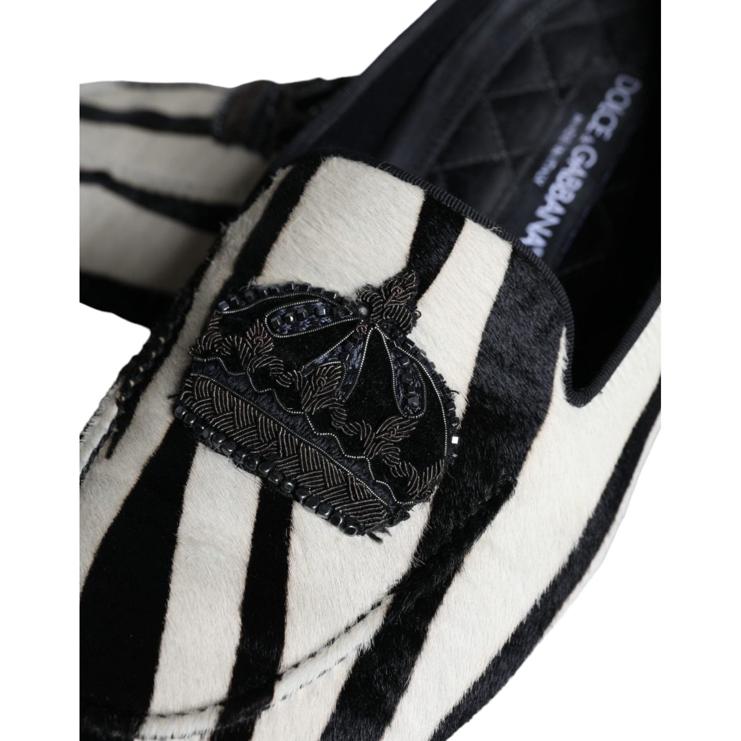 Dolce & Gabbana Black White Calf Fur Slip On Loafers Men Shoes Dolce & Gabbana Black