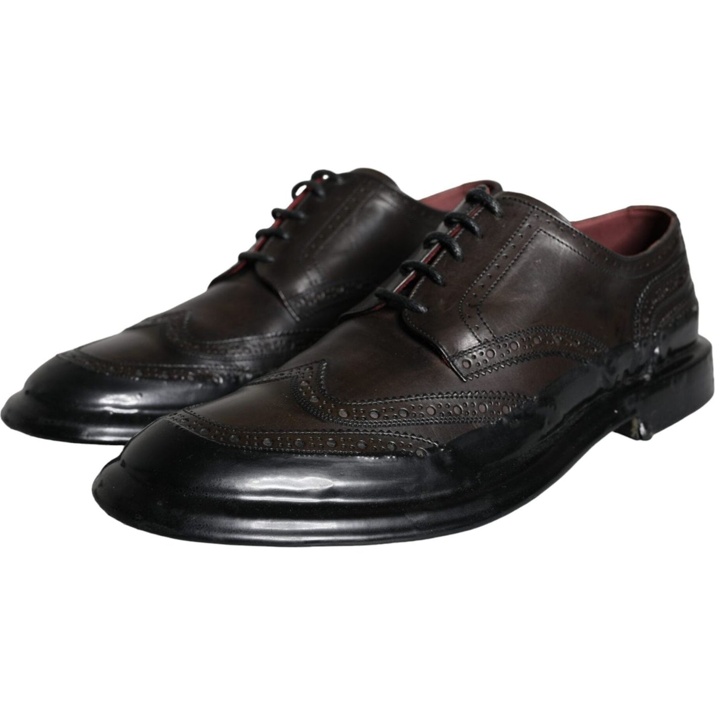 Dolce & Gabbana Black Leather Oxford Wingtip Formal Men Shoes Dolce & Gabbana Dark Slate Gray