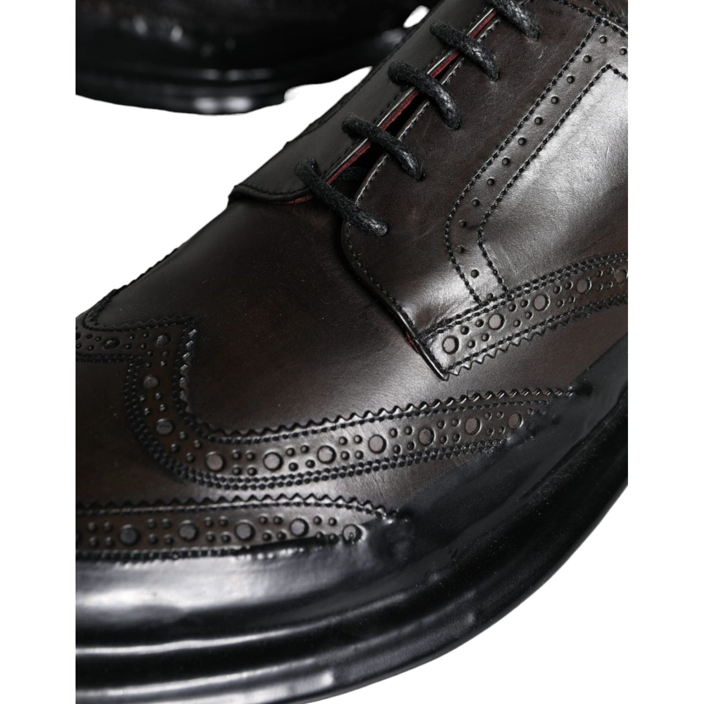 Dolce & Gabbana Black Leather Oxford Wingtip Formal Men Shoes Dolce & Gabbana Dark Slate Gray