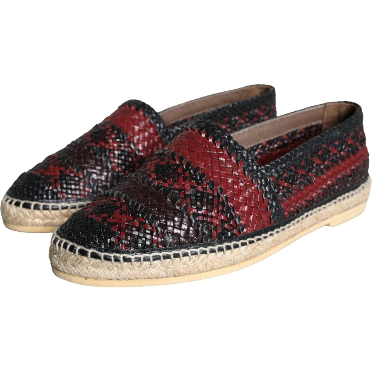 Dolce & Gabbana Black Maroon Woven Leather Buffalo Men Espadrille Shoes Dolce & Gabbana Dark Slate Gray