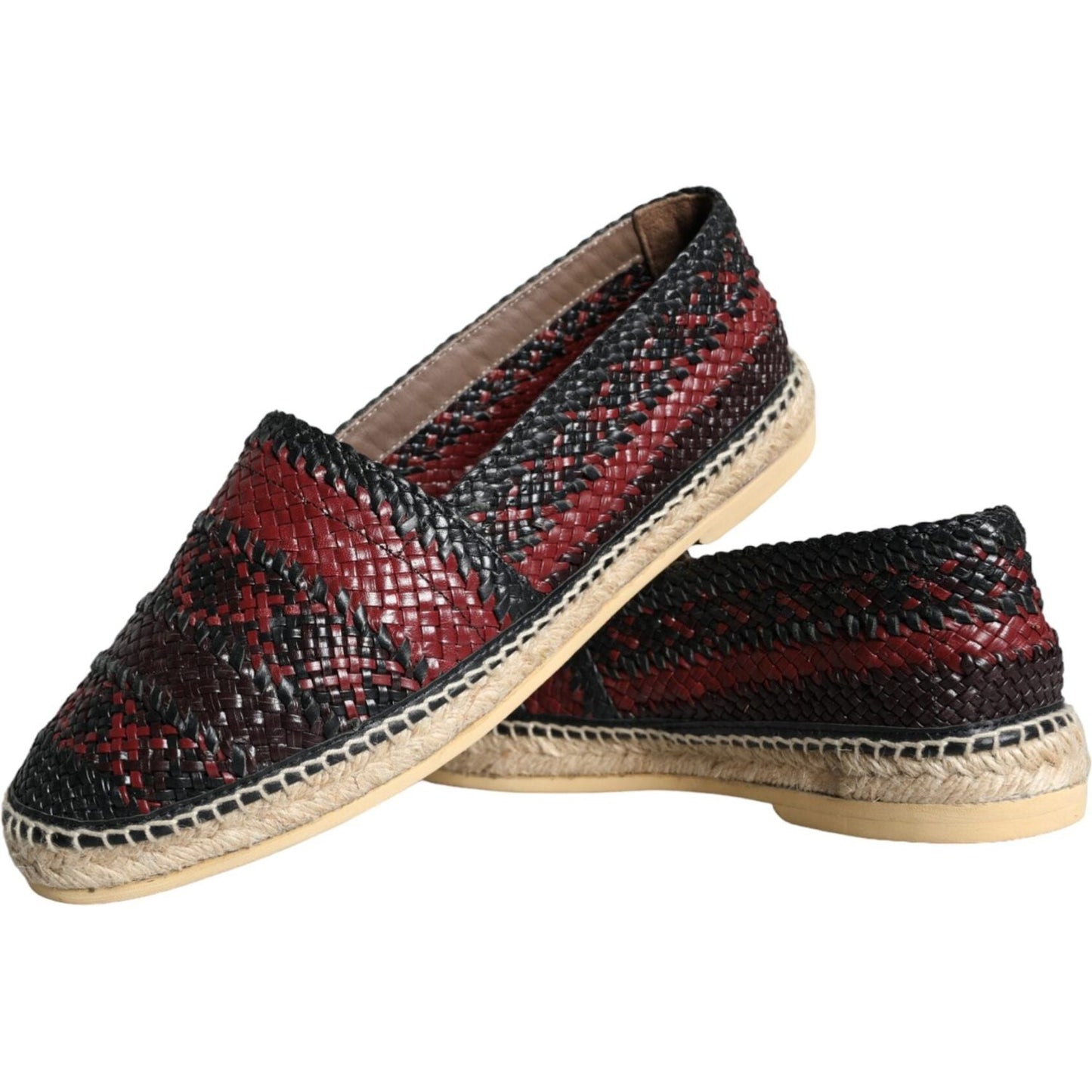 Dolce & Gabbana Black Maroon Woven Leather Buffalo Men Espadrille Shoes Dolce & Gabbana Dark Slate Gray