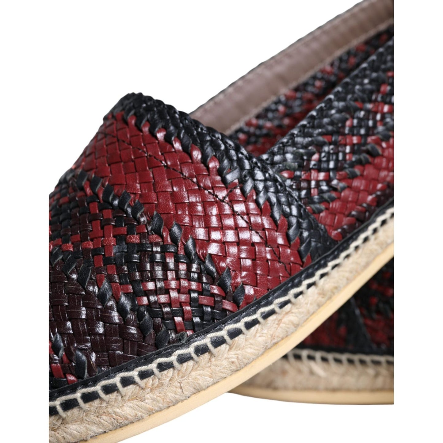 Dolce & Gabbana Black Maroon Woven Leather Buffalo Men Espadrille Shoes Dolce & Gabbana Dark Slate Gray