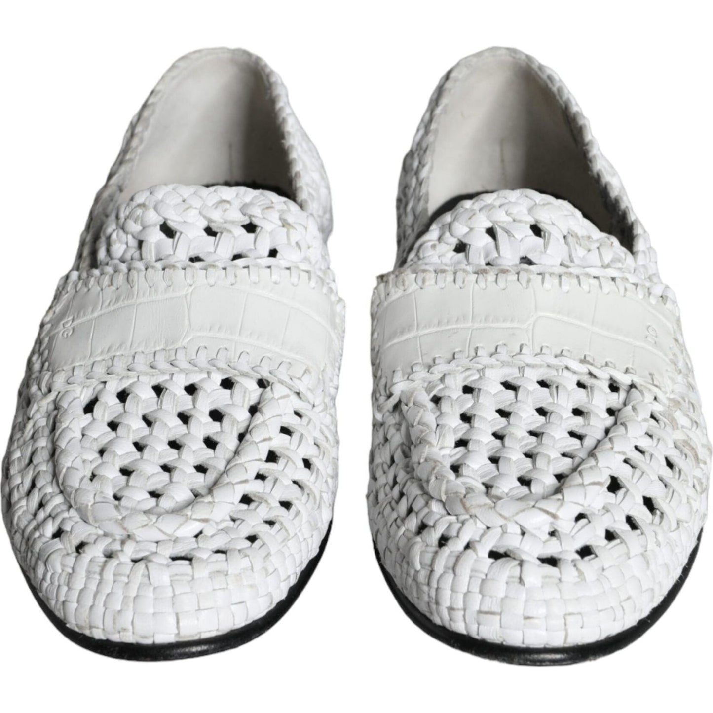 Dolce & Gabbana White Woven Leather Slip On Loafers Men Shoes Dolce & Gabbana Light Gray