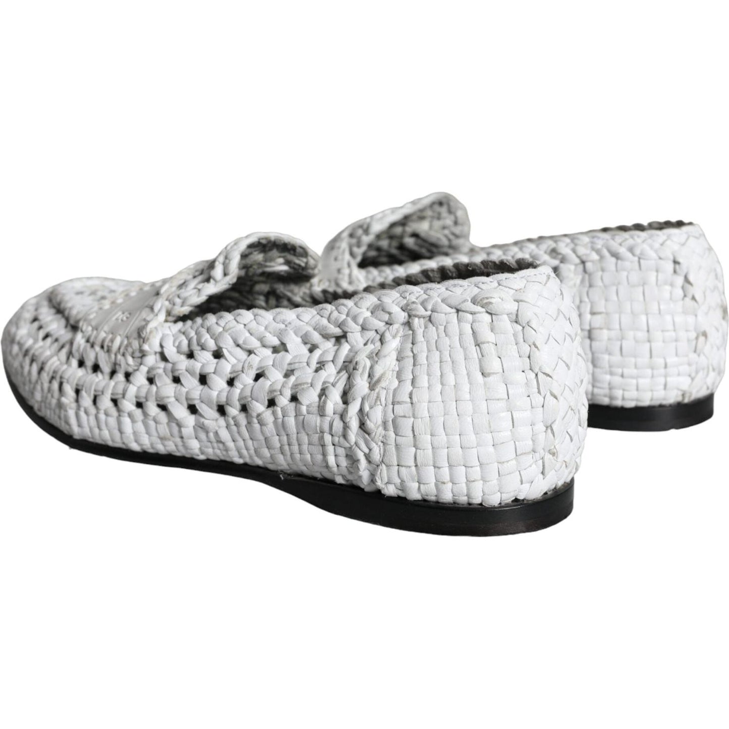 Dolce & Gabbana White Woven Leather Slip On Loafers Men Shoes Dolce & Gabbana Light Gray