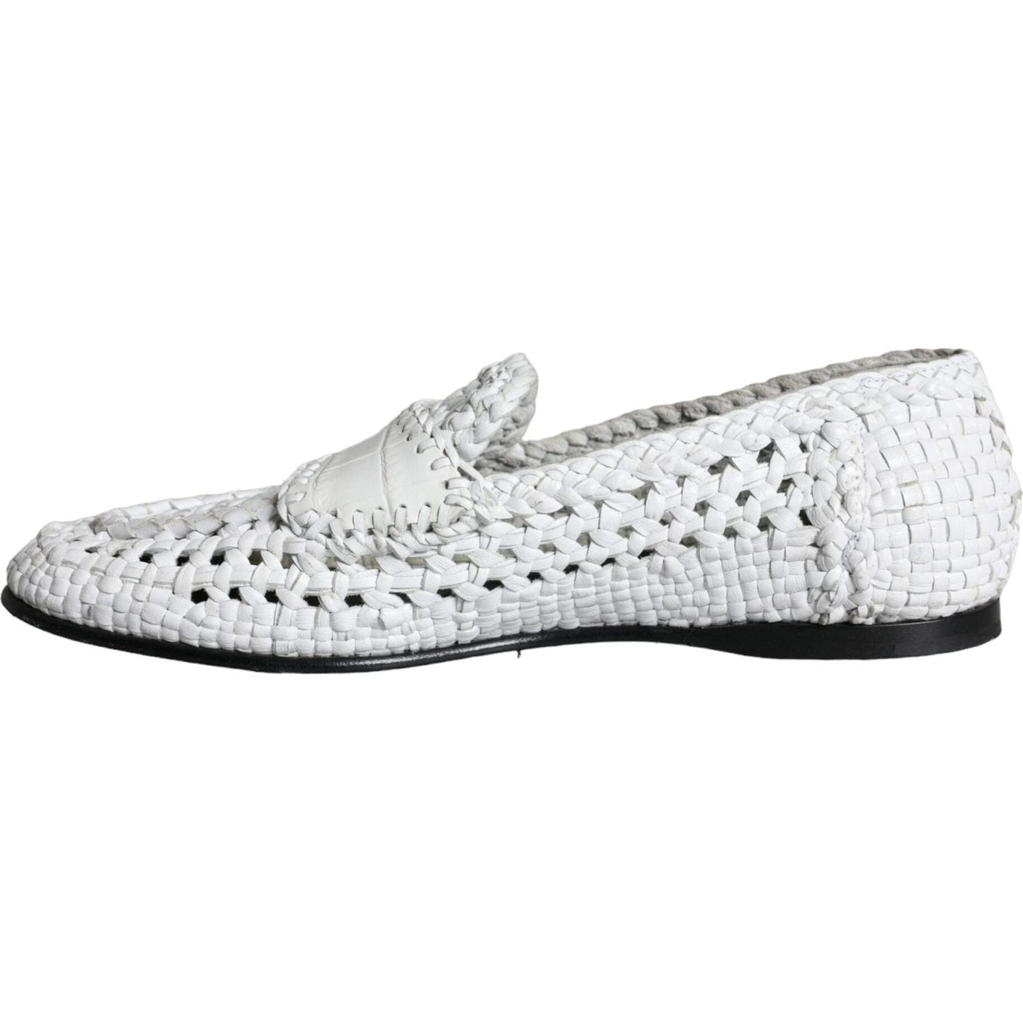Dolce & Gabbana White Woven Leather Slip On Loafers Men Shoes Dolce & Gabbana Light Gray