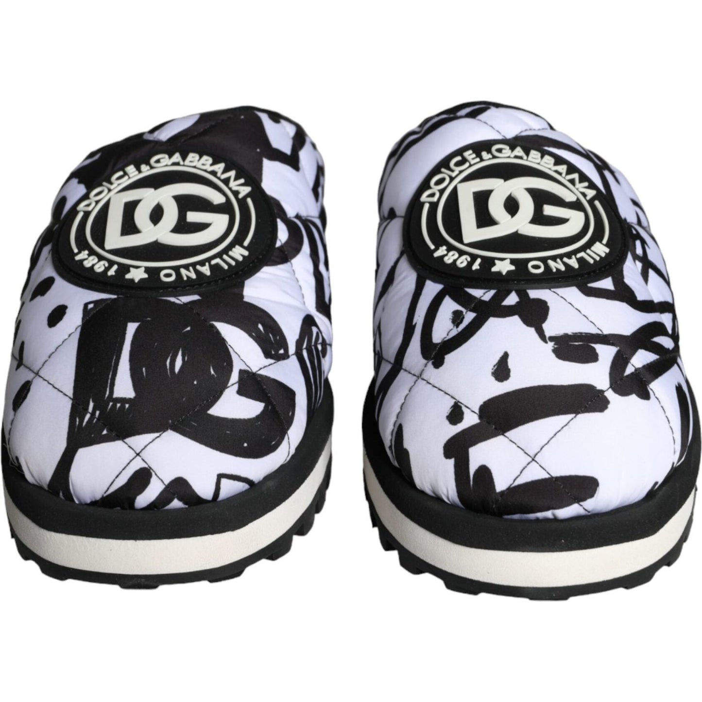 Dolce & Gabbana Black White Quilted Logo Sandals Slides Shoes Dolce & Gabbana Light Gray