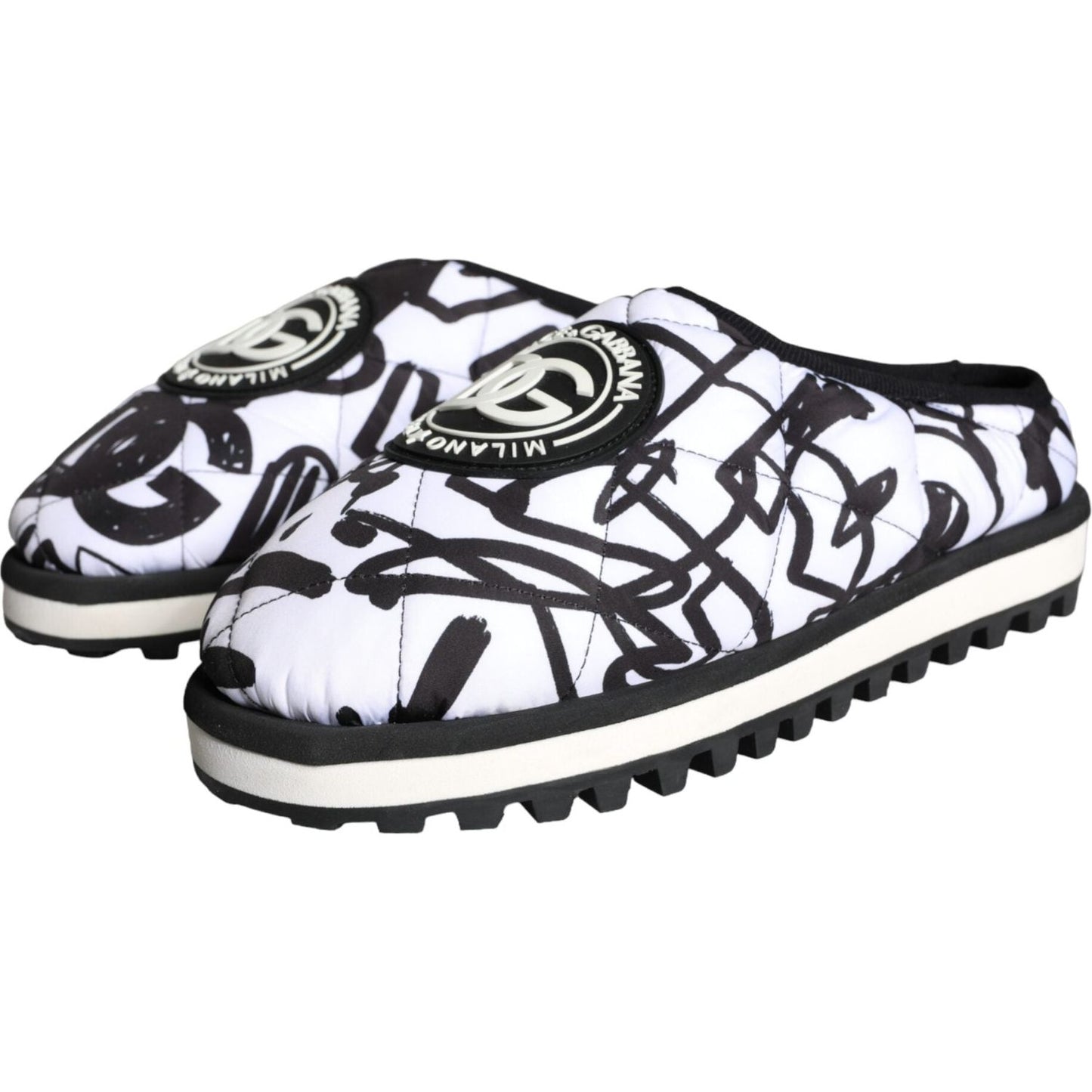 Dolce & Gabbana Black White Quilted Logo Sandals Slides Shoes Dolce & Gabbana Lavender